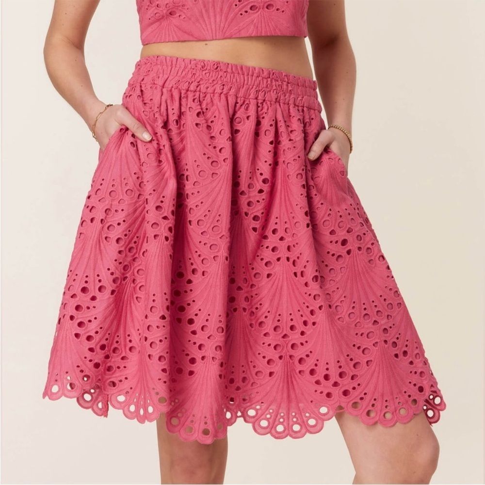 Andie The Mona Eyelet Skirt Rosette Pink Size L NWT‎ summer beach feminine